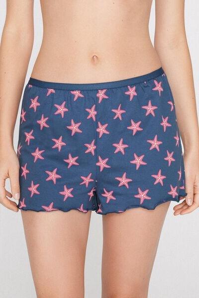 Navy Rolled Hem Printed Cotton Shorts, 5701_324Z, medium