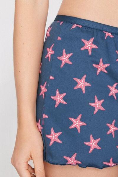 Navy Rolled Hem Printed Cotton Shorts, 5701_324Z, large image number 3