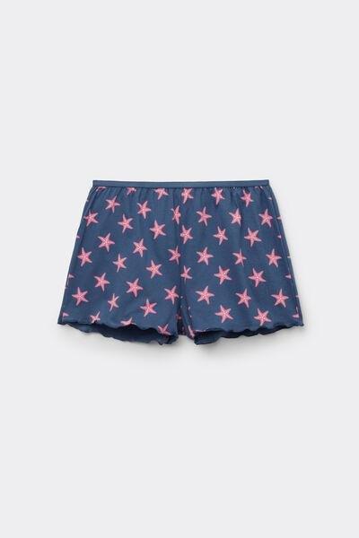 Navy Rolled Hem Printed Cotton Shorts, 5701_324Z, large image number 4