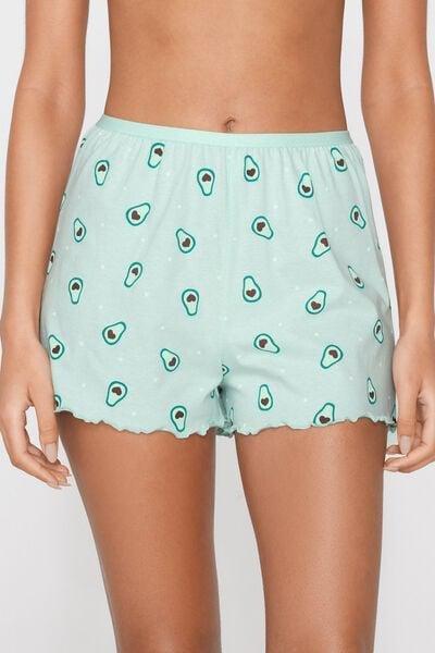Green Printed Cotton Shorts, 5701_329Z, large image number 1