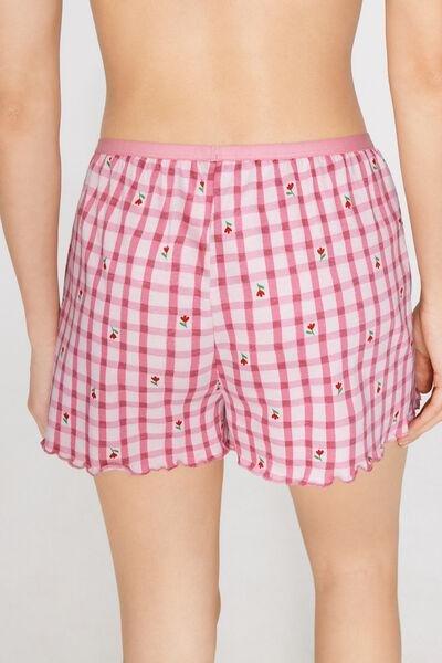 Pink Check Printed Rolled Hem Cotton Shorts, 5701_479Z, large image number 2