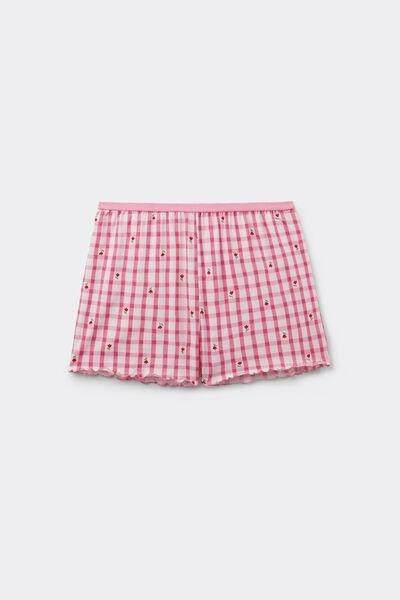 Pink Check Printed Rolled Hem Cotton Shorts, 5701_479Z, large image number 4