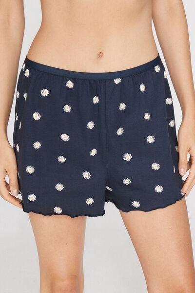 Navy Check Printed Rolled Hem Cotton Shorts, 5701_490Z, large image number 1
