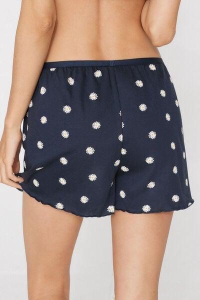 Navy Check Printed Rolled Hem Cotton Shorts, 5701_490Z, large image number 2