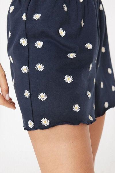 Navy Check Printed Rolled Hem Cotton Shorts, 5701_490Z, large image number 3