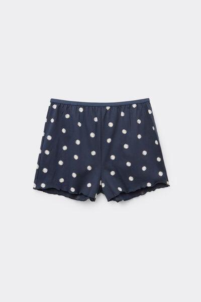Navy Check Printed Rolled Hem Cotton Shorts, 5701_490Z, large image number 4
