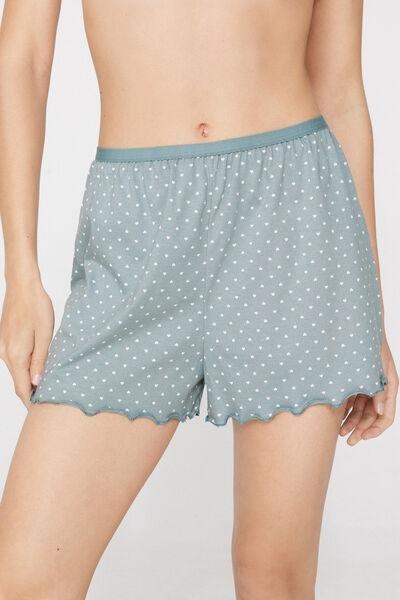 Green Check Printed Rolled Hem Cotton Shorts, 5701_528Z, large image number 1