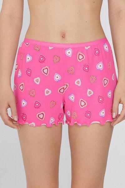 Pink Rolled Hem Printed Shorts, , medium