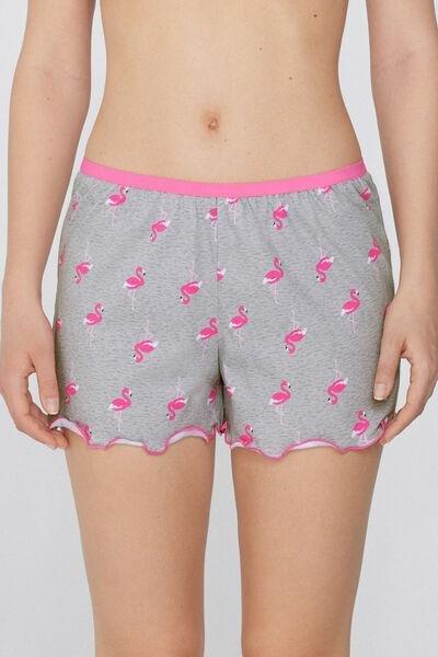 Grey Rolled Hem Printed Shorts, , large image number 0