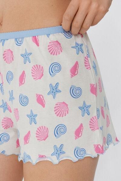 White Rolled Hem Printed Shorts, , large image number 3