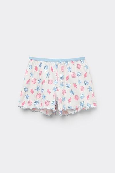 White Rolled Hem Printed Shorts, , large image number 4