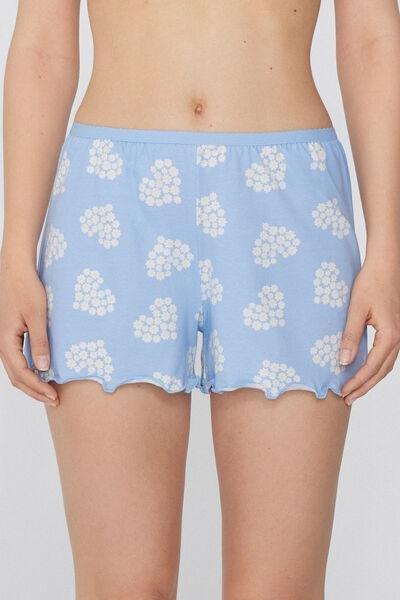 Blue Rolled Hem Printed Shorts, , large image number 0