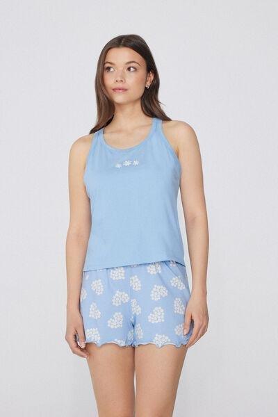 Blue Rolled Hem Printed Shorts, , large image number 1