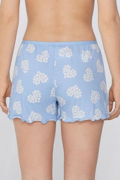 Blue Rolled Hem Printed Shorts, , large image number 2