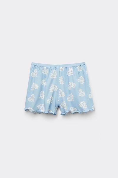 Blue Rolled Hem Printed Shorts, , large image number 4