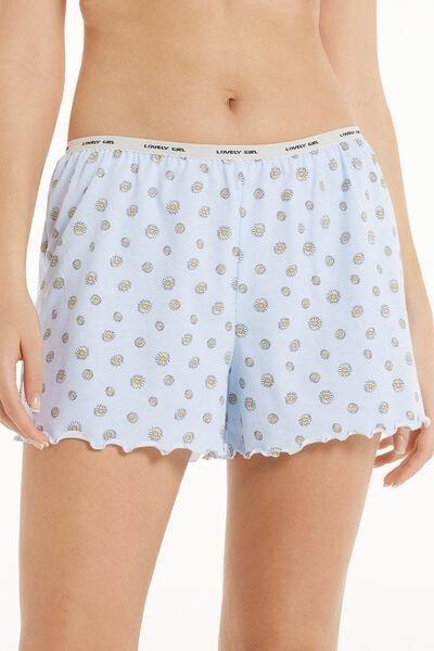 Blue Printed Cotton Shorts, , large image number 0