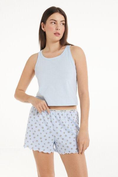 Blue Printed Cotton Shorts, , large image number 1