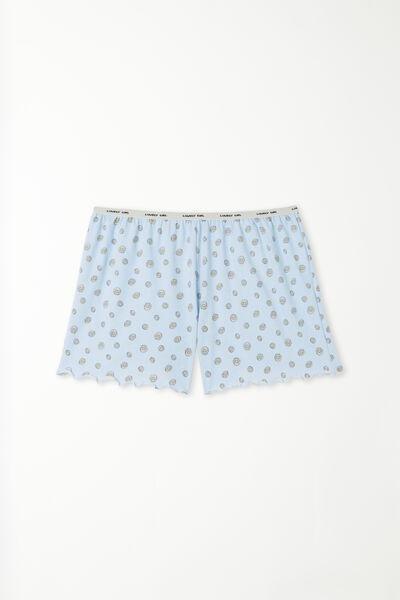 Blue Printed Cotton Shorts, , large image number 4