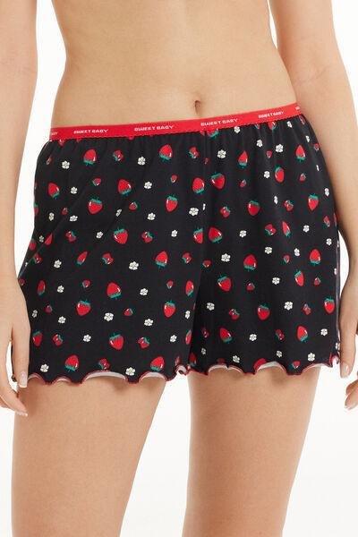 Black Printed Cotton Shorts, , large image number 0