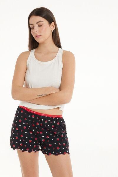 Black Printed Cotton Shorts, , large image number 1