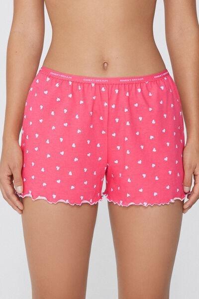 Pink Printed Cotton Shorts, 5701_595W, large image number 0