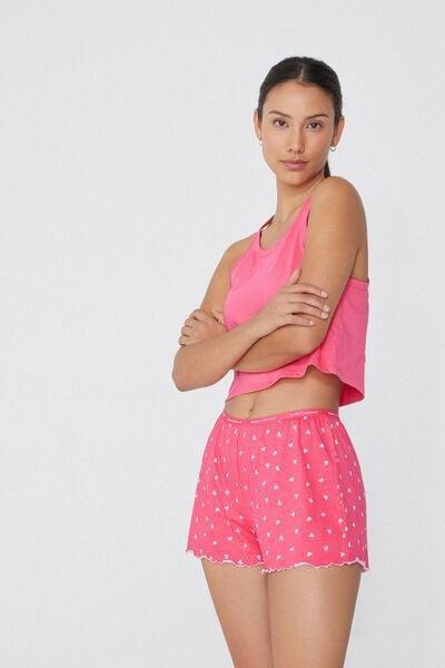 Pink Printed Cotton Shorts, 5701_595W, large image number 1