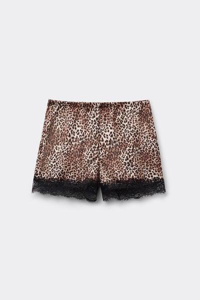 Brown Animal Print Satin And Lace Shorts, 5701_216Z, large image number 4