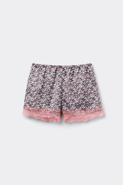 Pink Flower Print Satin And Lace Shorts, 5701_221Z, large image number 4