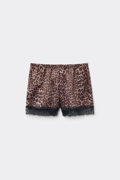 Multicolour Printed Satin And Lace Shorts, 5701_319Y, large image number 0