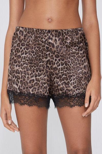 Multicolour Printed Satin And Lace Shorts, 5701_319Y, large image number 2