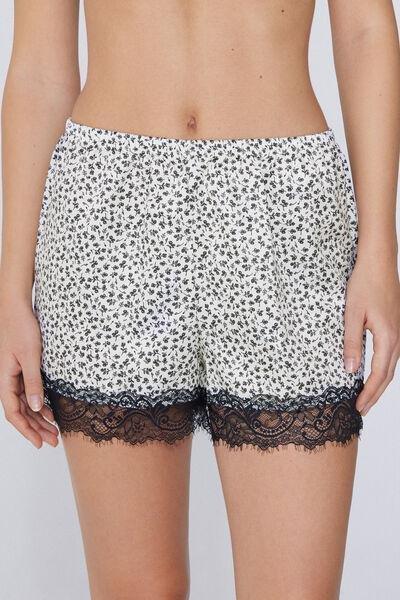 Multicolour Printed Satin And Lace Shorts, , medium