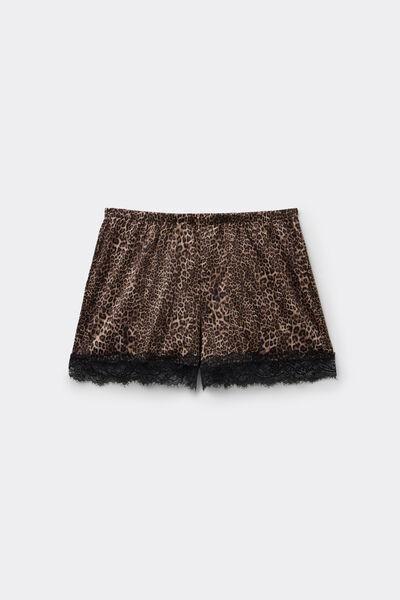 Brown Animal Print Satin And Lace Shorts, 5701_519Z, large image number 4