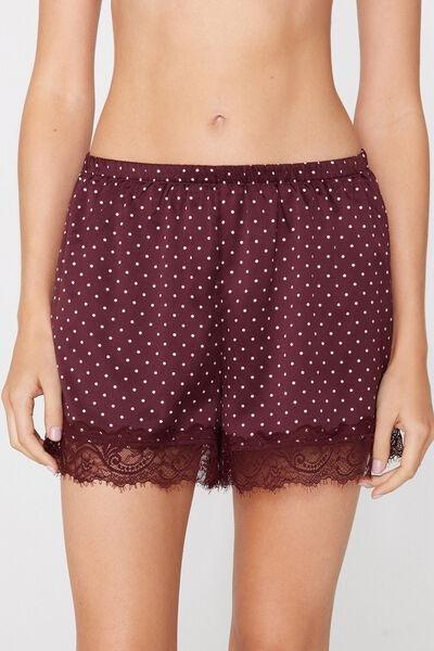 Black Polka Dot Print Satin And Lace Shorts, 5701_583Z, medium