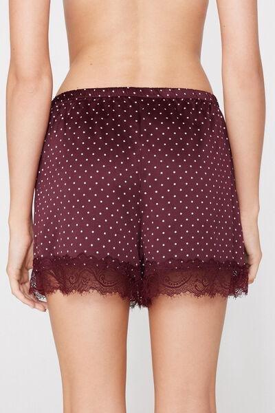 Black Polka Dot Print Satin And Lace Shorts, 5701_583Z, medium