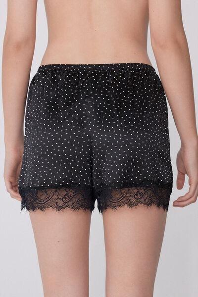 Black Printed Satin And Lace Shorts, , large image number 2