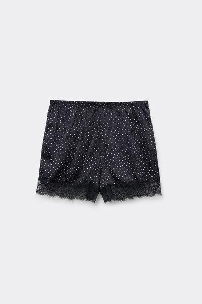 Black Printed Satin And Lace Shorts, , large image number 4