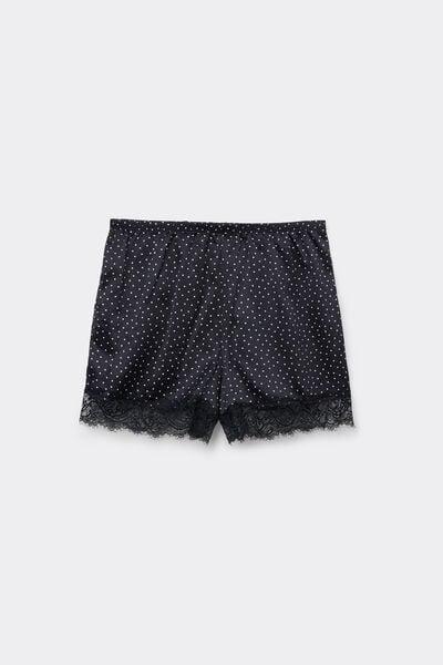 Black Printed Satin And Lace Shorts, 5701_755Y, large image number 4