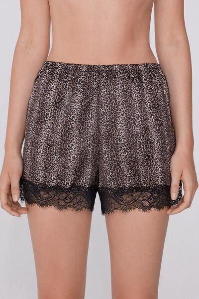 Multicolour Printed Satin And Lace Shorts, , large image number 0