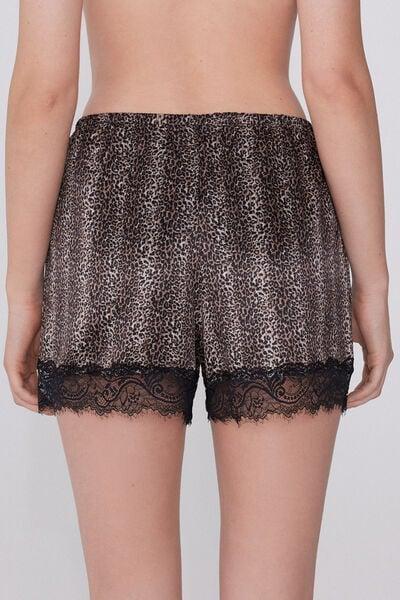 Multicolour Printed Satin And Lace Shorts, 5701_762Y, large image number 2
