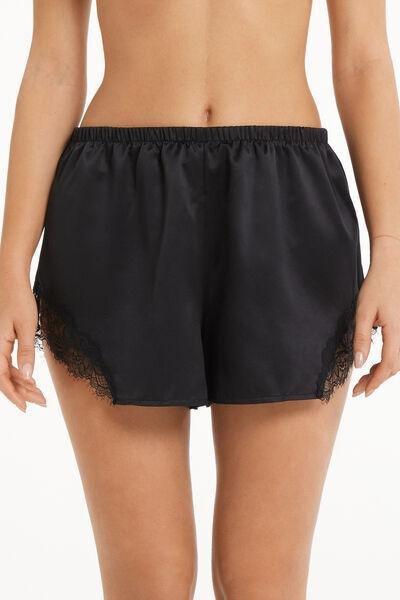 Black Elastic Waist Shorts, , medium