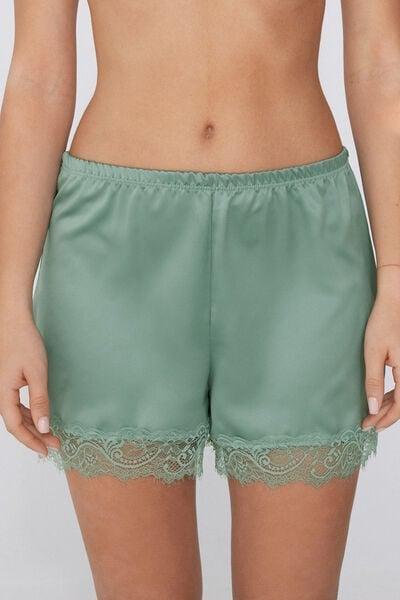 Green Satin And Lace Shorts, 5701_321Y, large image number 1