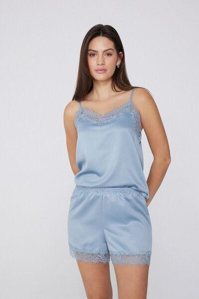 Blue Satin And Lace Shorts, , large image number 1