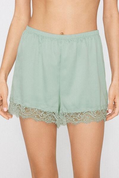 Green Lace Frill Satin Shorts, 5701_360Z, large image number 1