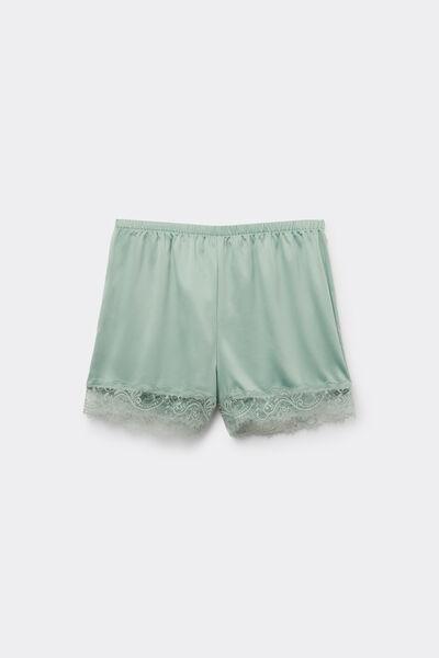 Green Lace Frill Satin Shorts, 5701_360Z, large image number 4