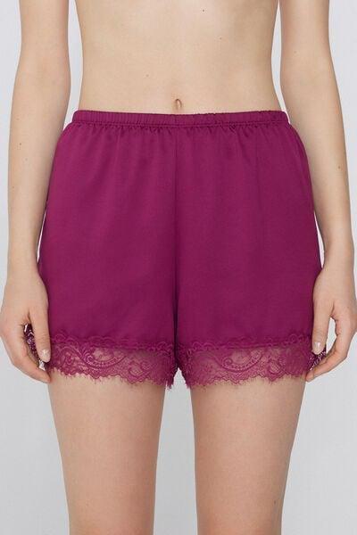 Burgundy Satin And Lace Shorts, , large image number 0