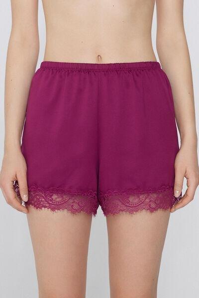 Burgundy Satin And Lace Shorts, , large image number 0