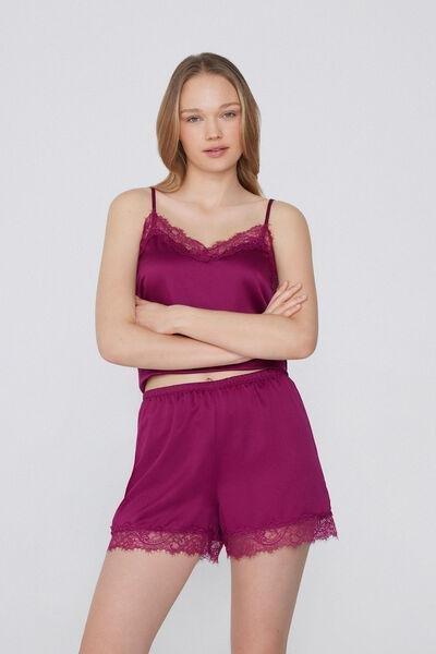 Burgundy Satin And Lace Shorts, , large image number 1