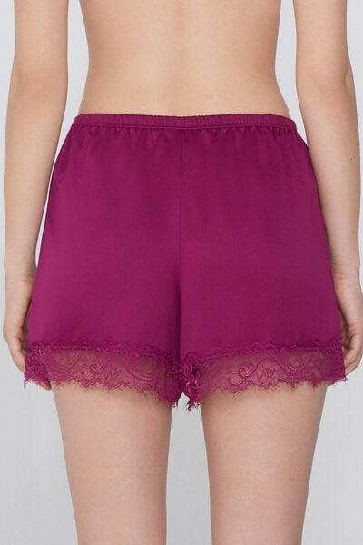 Burgundy Satin And Lace Shorts, , large image number 2