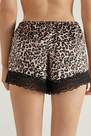 Tezenis - Brown Animal Print Satin And Lace Shorts