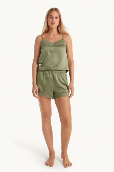 Green Lace And Satin Shorts, 5701_690V, large image number 0